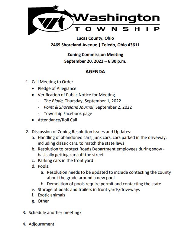 Zoning Meeting Washington Township